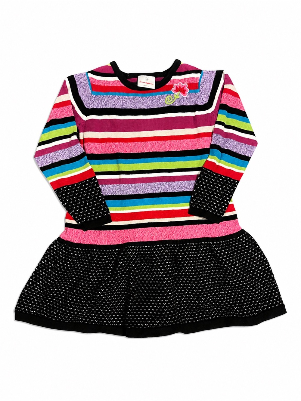 Hanna Anderson - Colorful Striped Knit Dress with Flower Patch